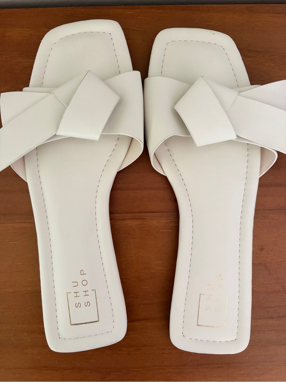 White Knot-Detail Slide Sandals for Women